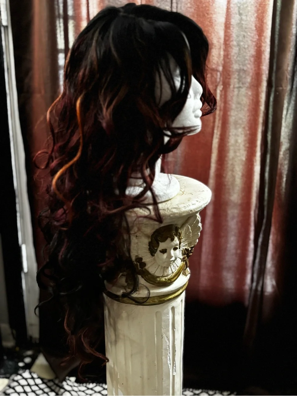 Long Wavy Ombre Lace Front Wig in Black to Burgundy